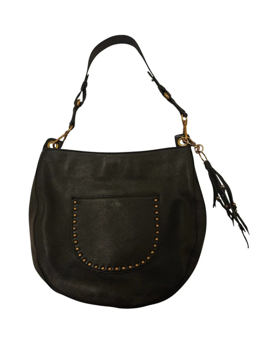 The Sak Zinnia Hobo Handbag Black Leather Shoulder Bag Purse Brass Hardware